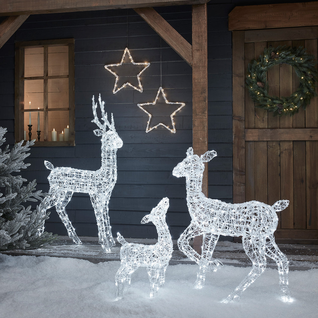 Acryl Rentier-Familie Swinsty außen LED – Weihnachtsfiguren
