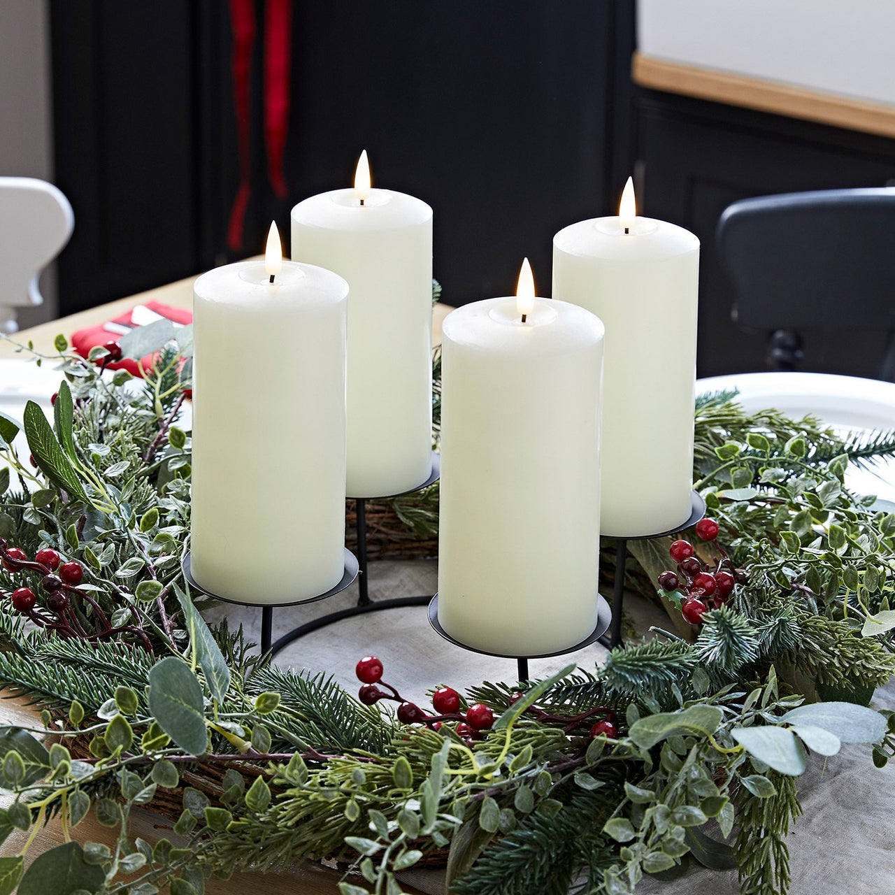 TruGlow® 4er Set Adventskranz – 1 inkl. Kerzen Kerzenhalter und LED 45cm