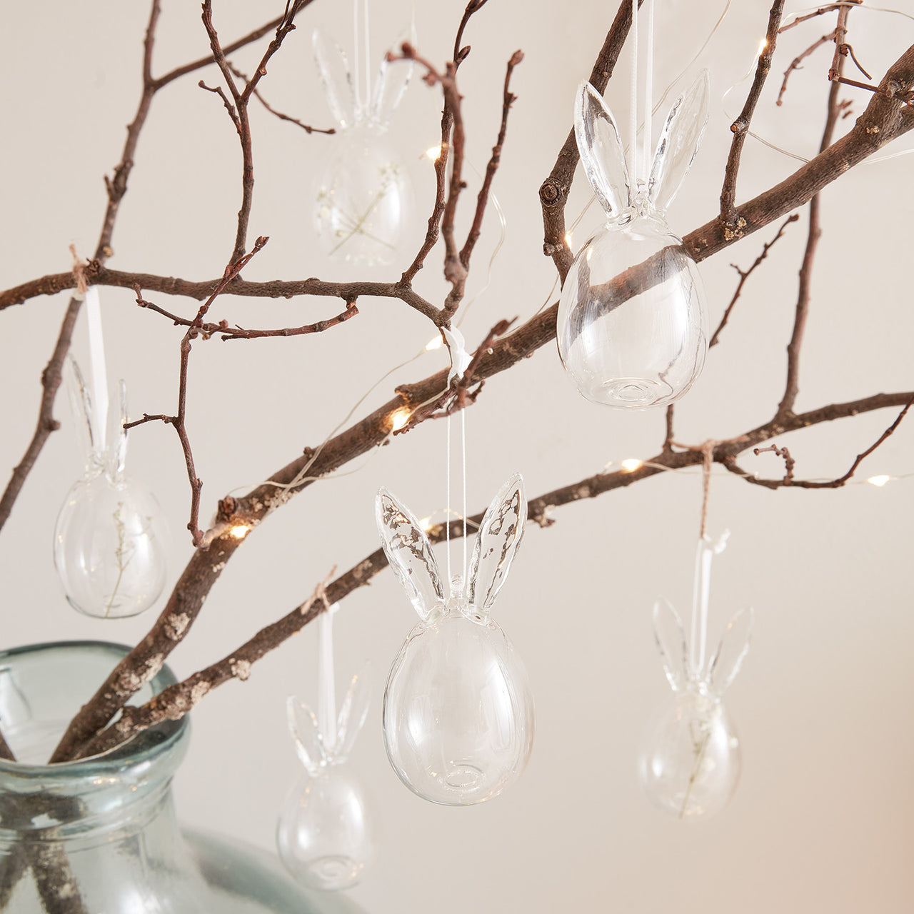 6er Set Ostereier mit Hasenohren aus Glas transparent