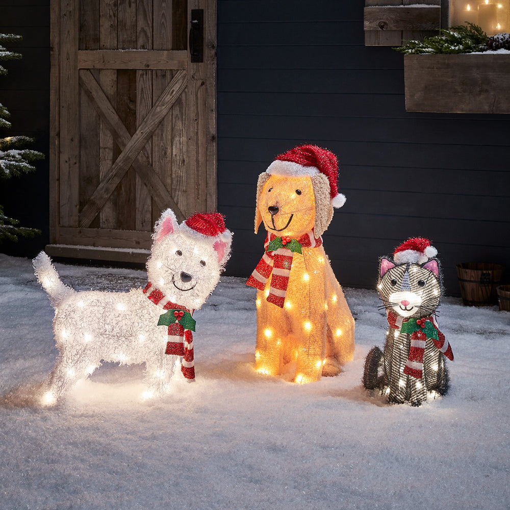 3er Set Weihnachtsfiguren außen Labrador, Westie und Katze
