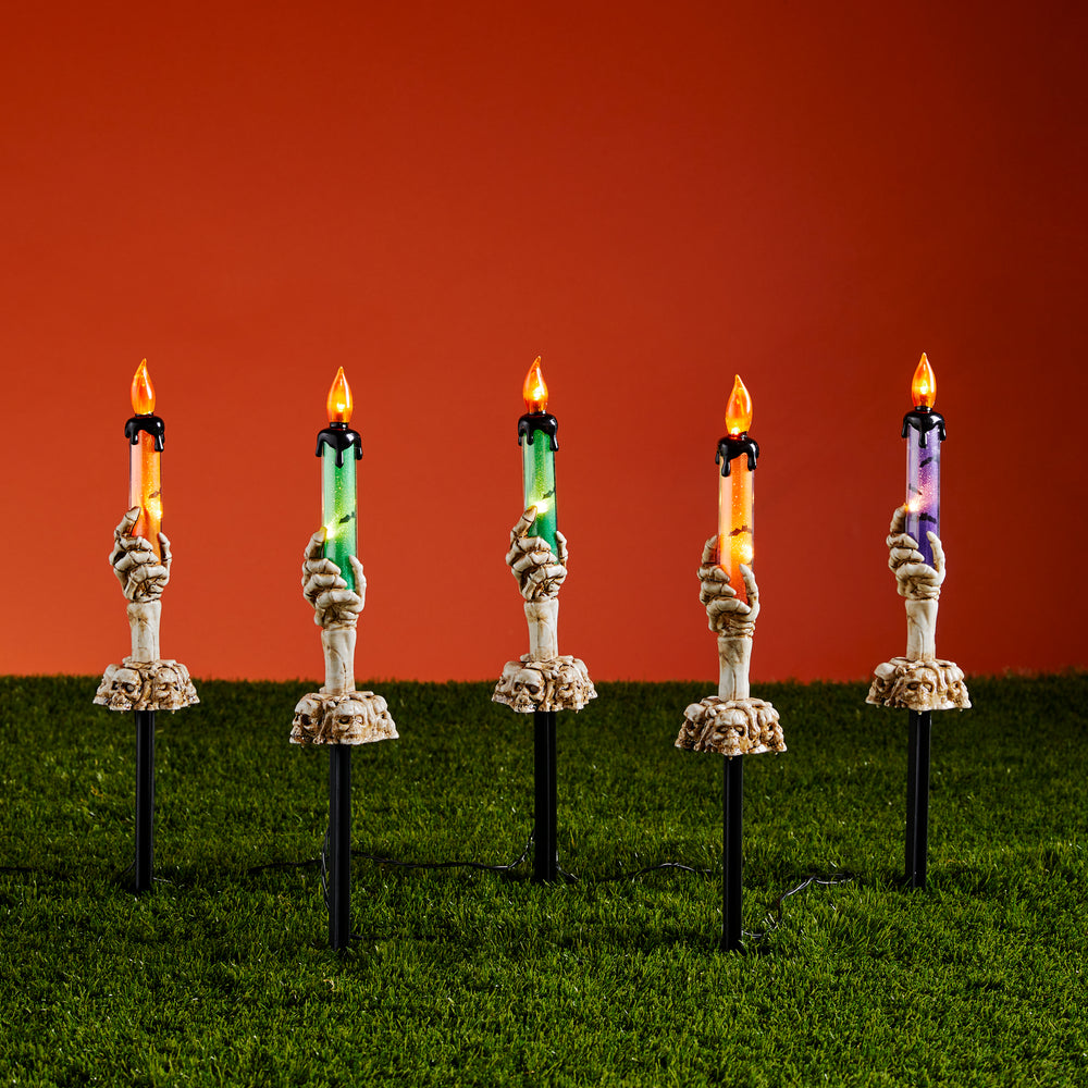 5er Set Halloween Gartendeko Stableuchten Skelette mit Kerzen
