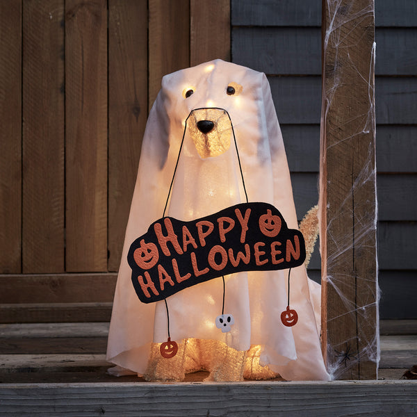 Halloween Geist Mit Hund Statue - 20cm Tisch Deko Figur | Herbst Deko Für Innenbereich
