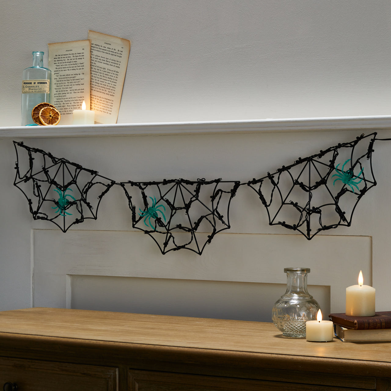 90cm Halloween Lichterkette Spinnennetz