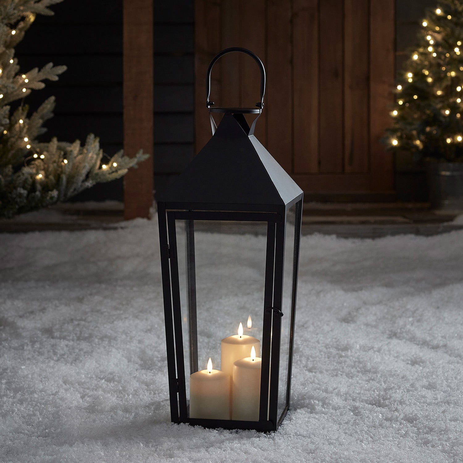 KHG Laterne 33 Cm – Metall/Glas, Schwarz, Inkl. Kerze, Für Innen & Außen, Deko Für Wohnzimmer, Balkon, Garten