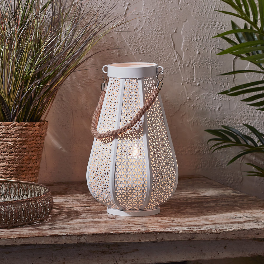 Pollensa Gartenlaterne weiß mit TruGlow® Outdoor Kerze