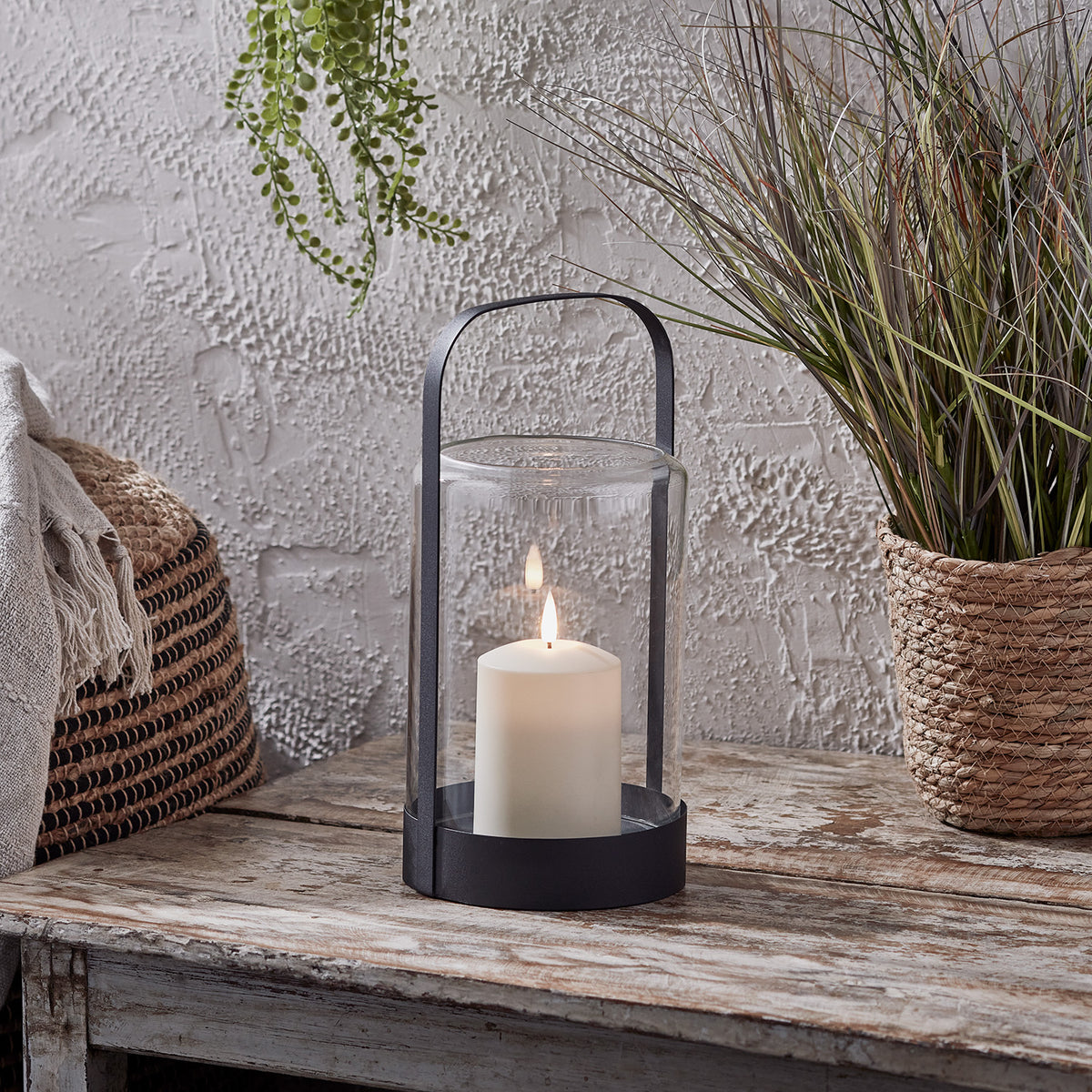 2er Set Windlichter Glas schwarz mit TruGlow® Outdoor Kerze