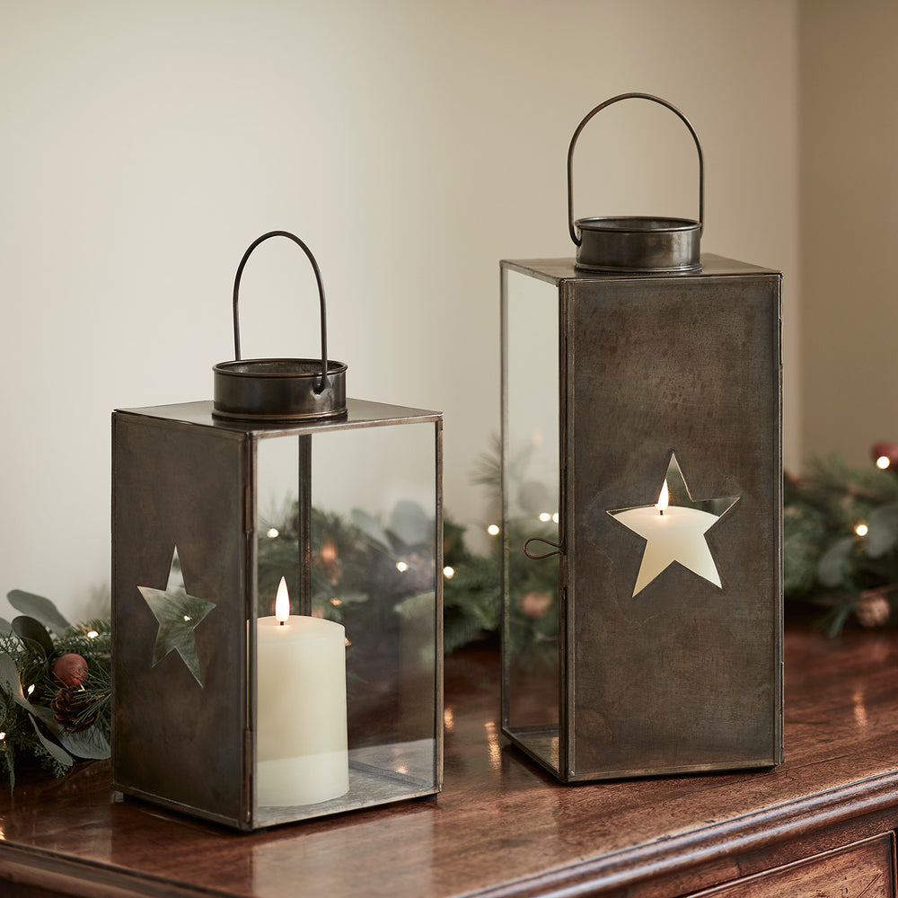 LED Weihnachtslaternen Duo Stern messingfarben mit TruGlow® LED Kerzen