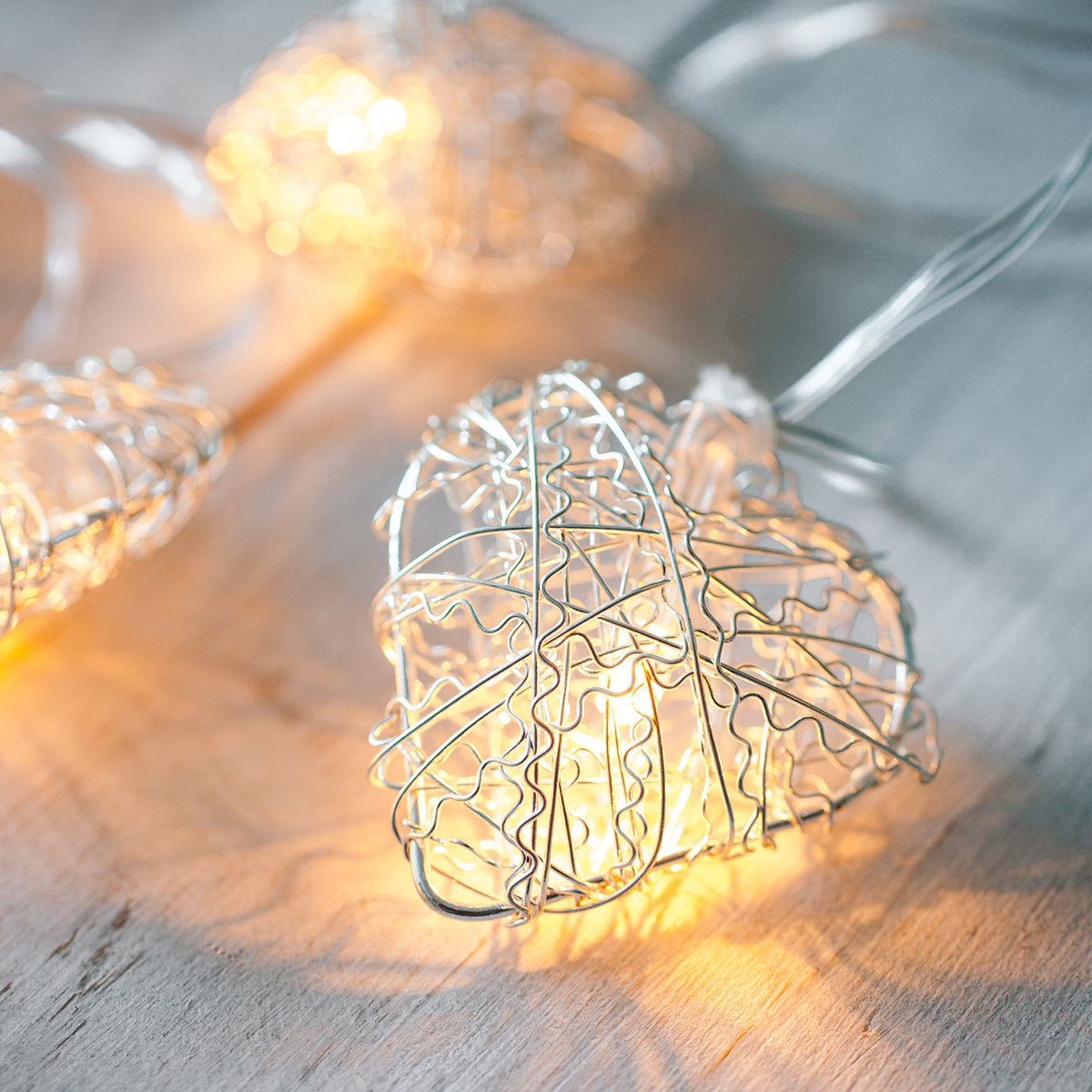 10er LED Lichterkette silberne Herzen