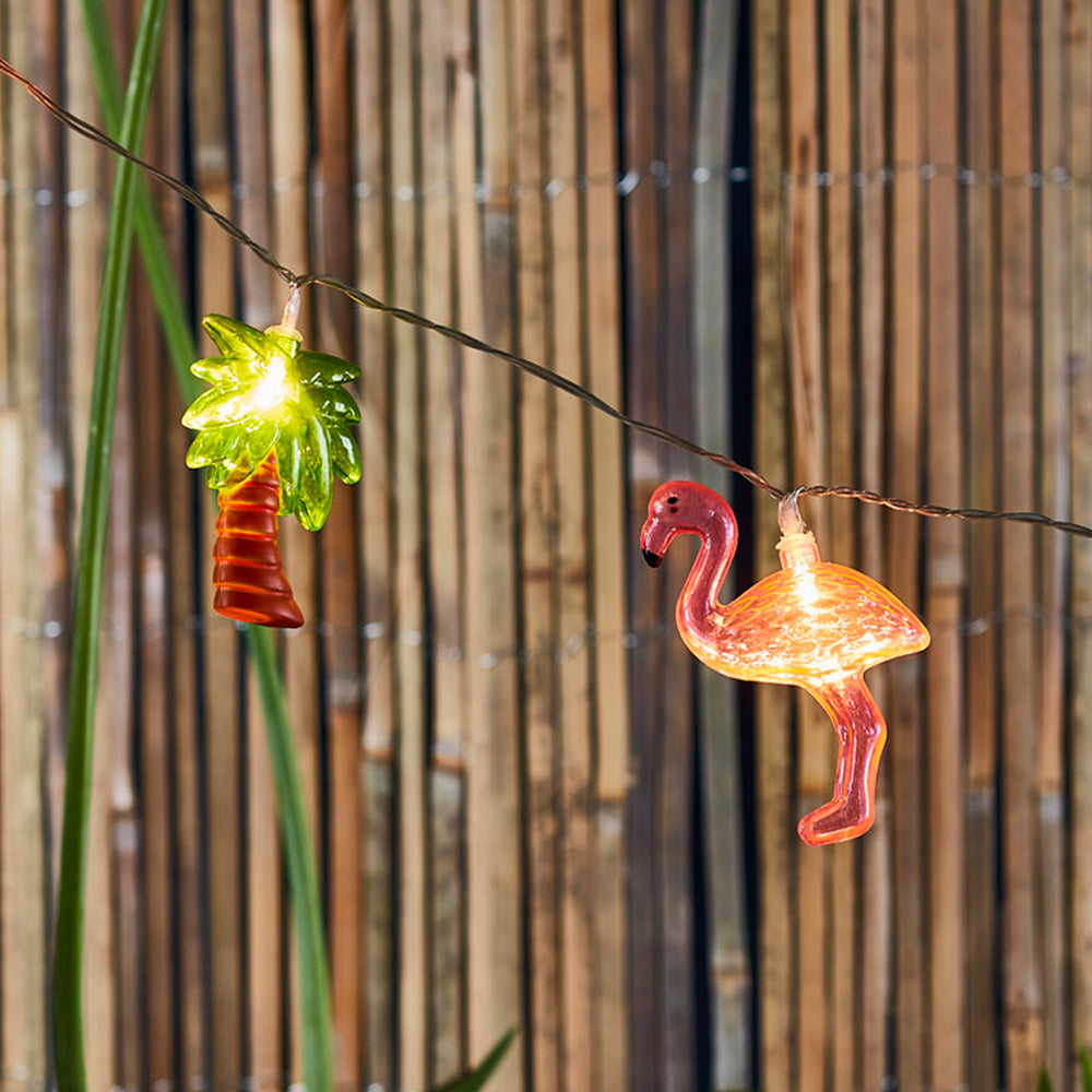 10er LED Lichterkette Flamingos & Palmen