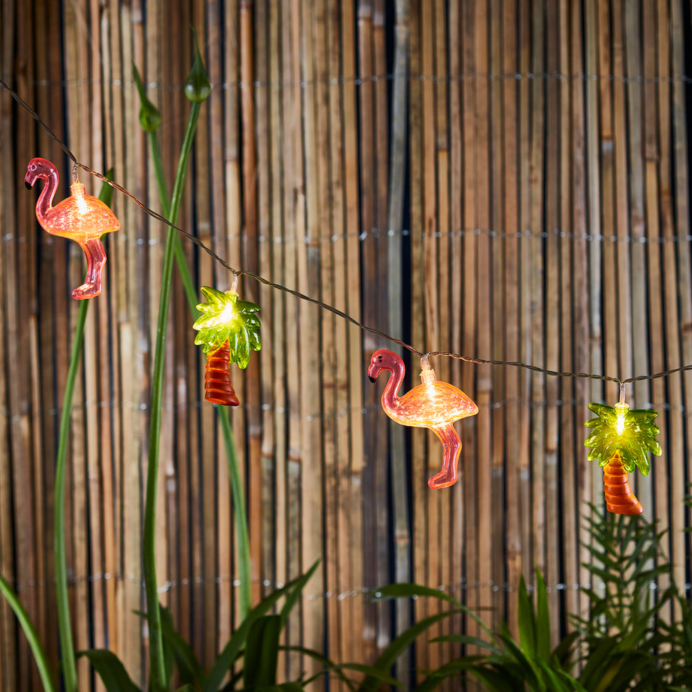 10er LED Lichterkette Flamingos & Palmen