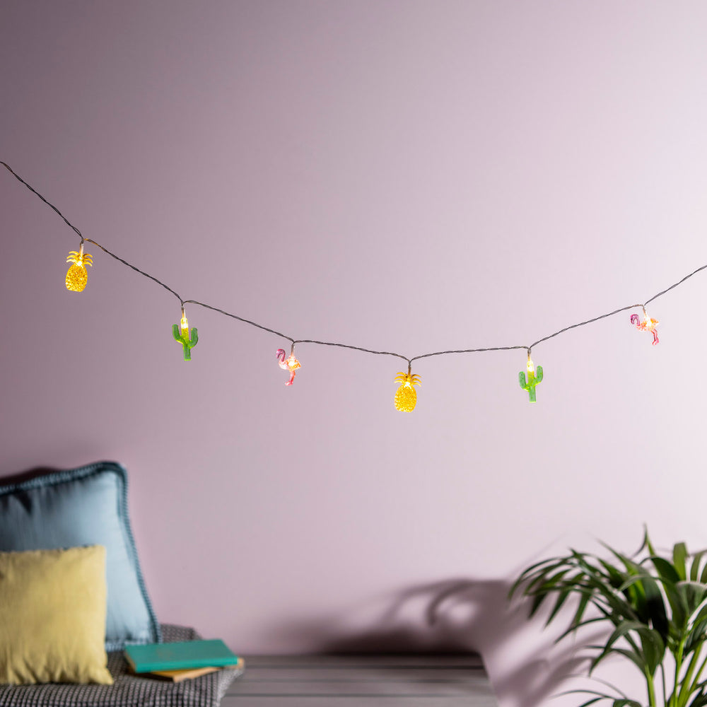 20er LED Lichterkette Flamingo, Ananas & Kaktus
