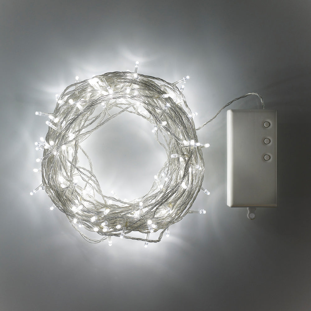 200er LED Batterie Außenlichterkette weiß transparentes Kabel