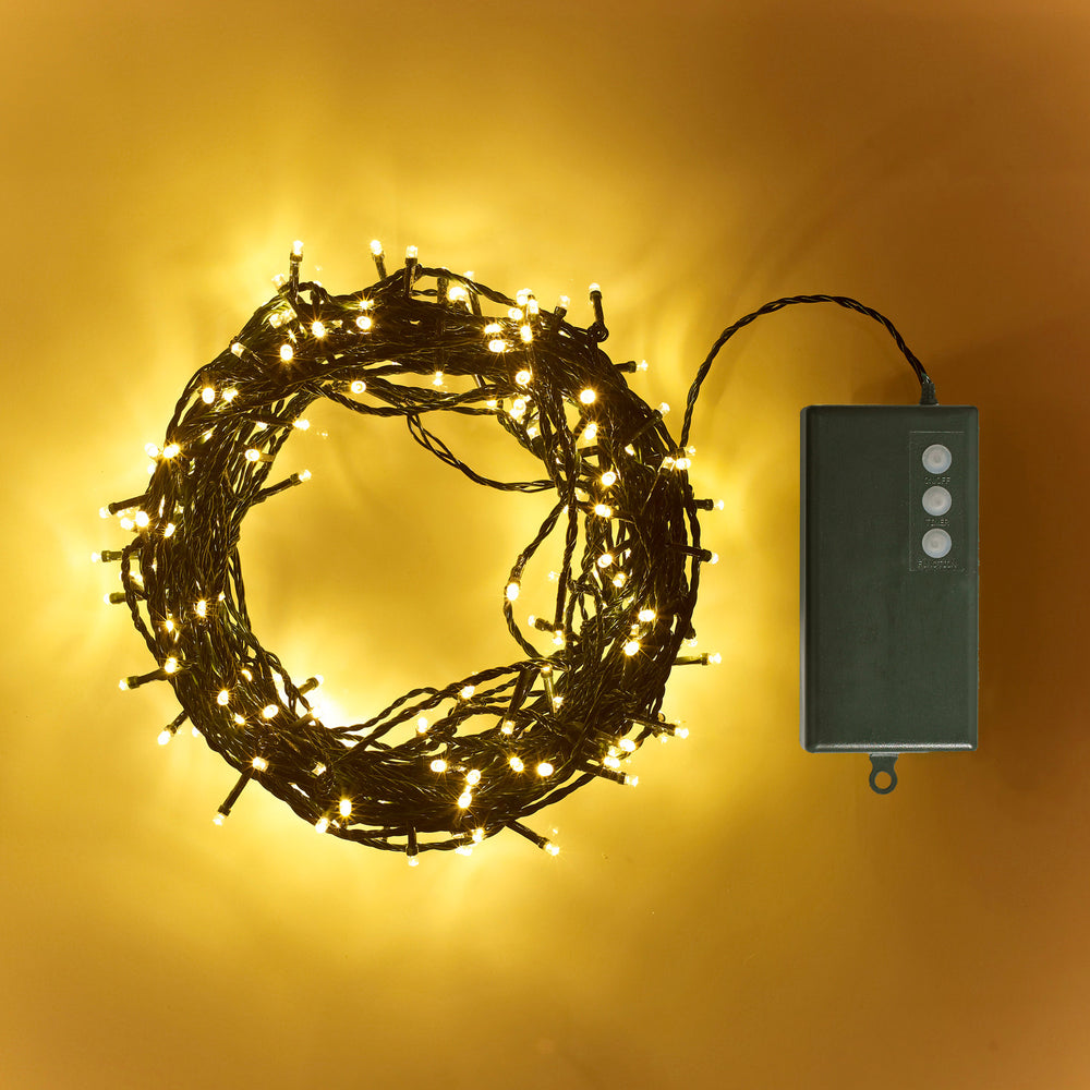 200er LED Batterie Außenlichterkette warmweiß grünes Kabel