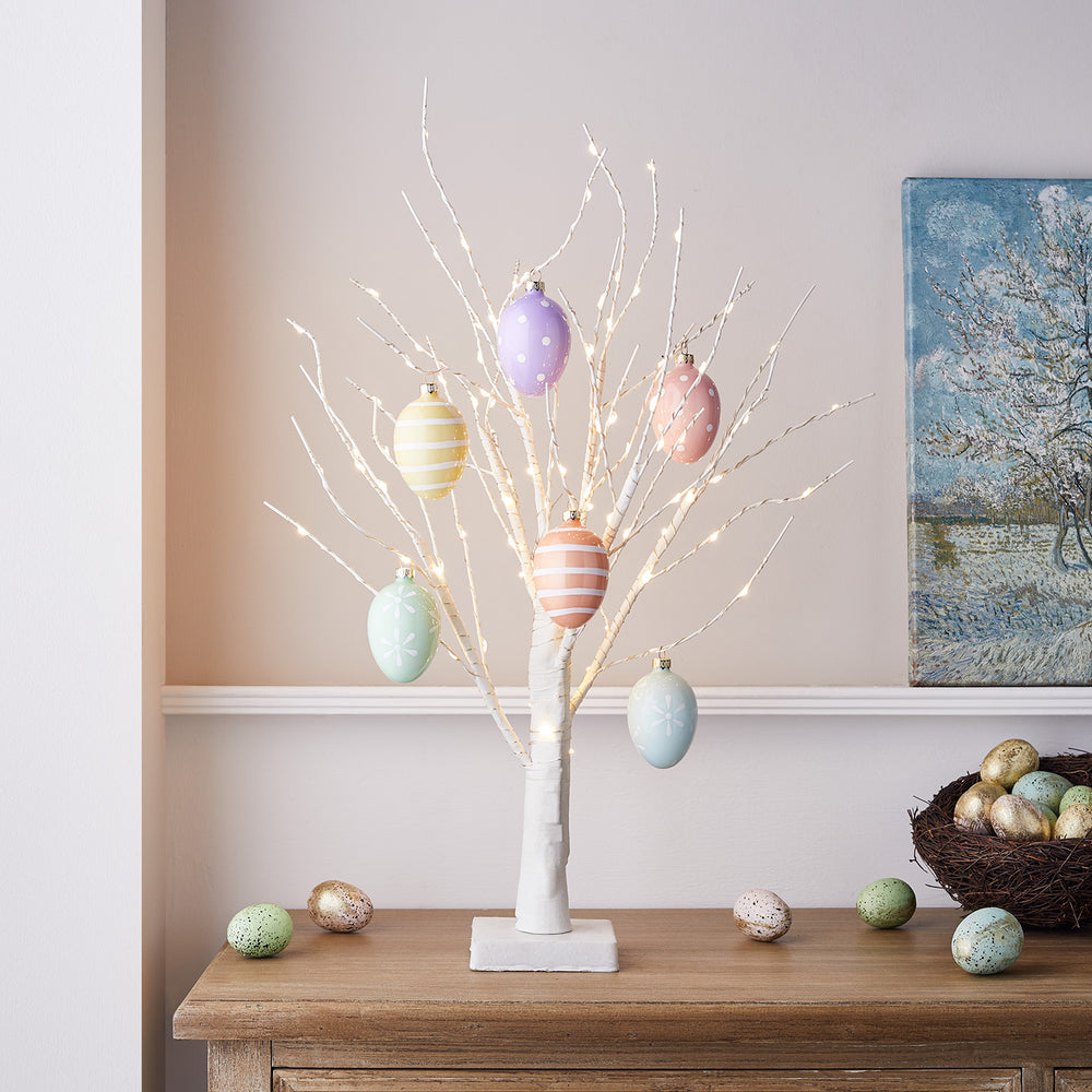 65cm Micro LED Deko Baum mit 6 Ostereiern aus Glas