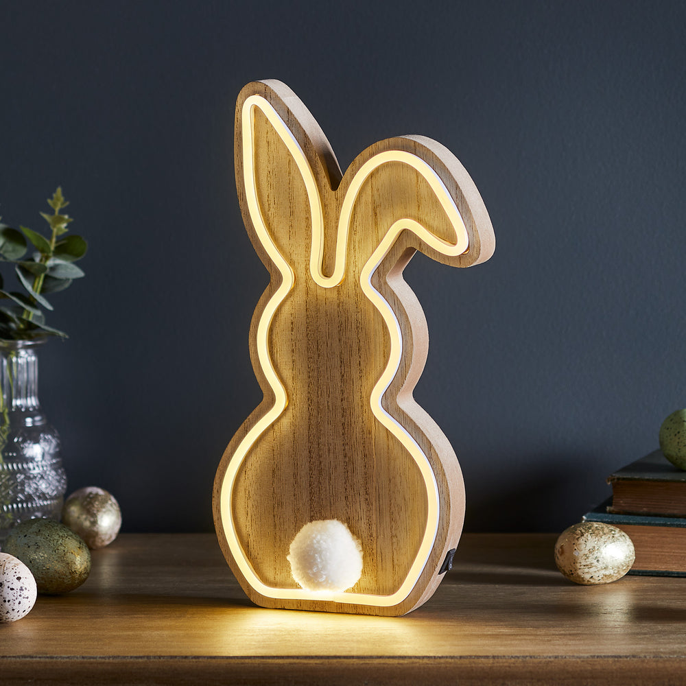 Neonlampe Hase aus Holz