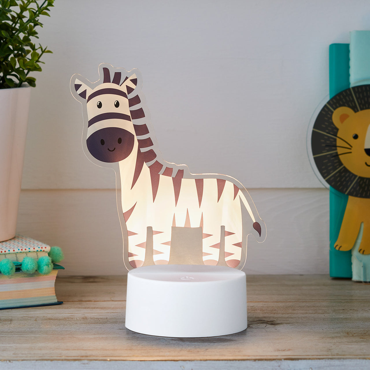 2-in-1 Löwe & Zebra USB Tischlampe Kinderzimmer