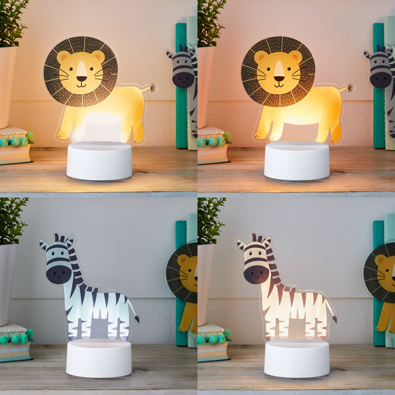 2-in-1 Löwe & Zebra USB Tischlampe Kinderzimmer