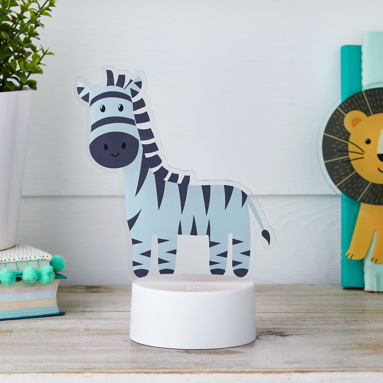 2-in-1 Löwe & Zebra USB Tischlampe Kinderzimmer