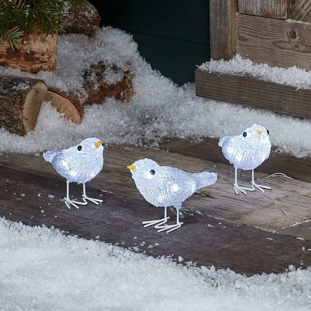 3er Set LED Acryl Weihnachtsfiguren außen Vögel Batteriebetrieb