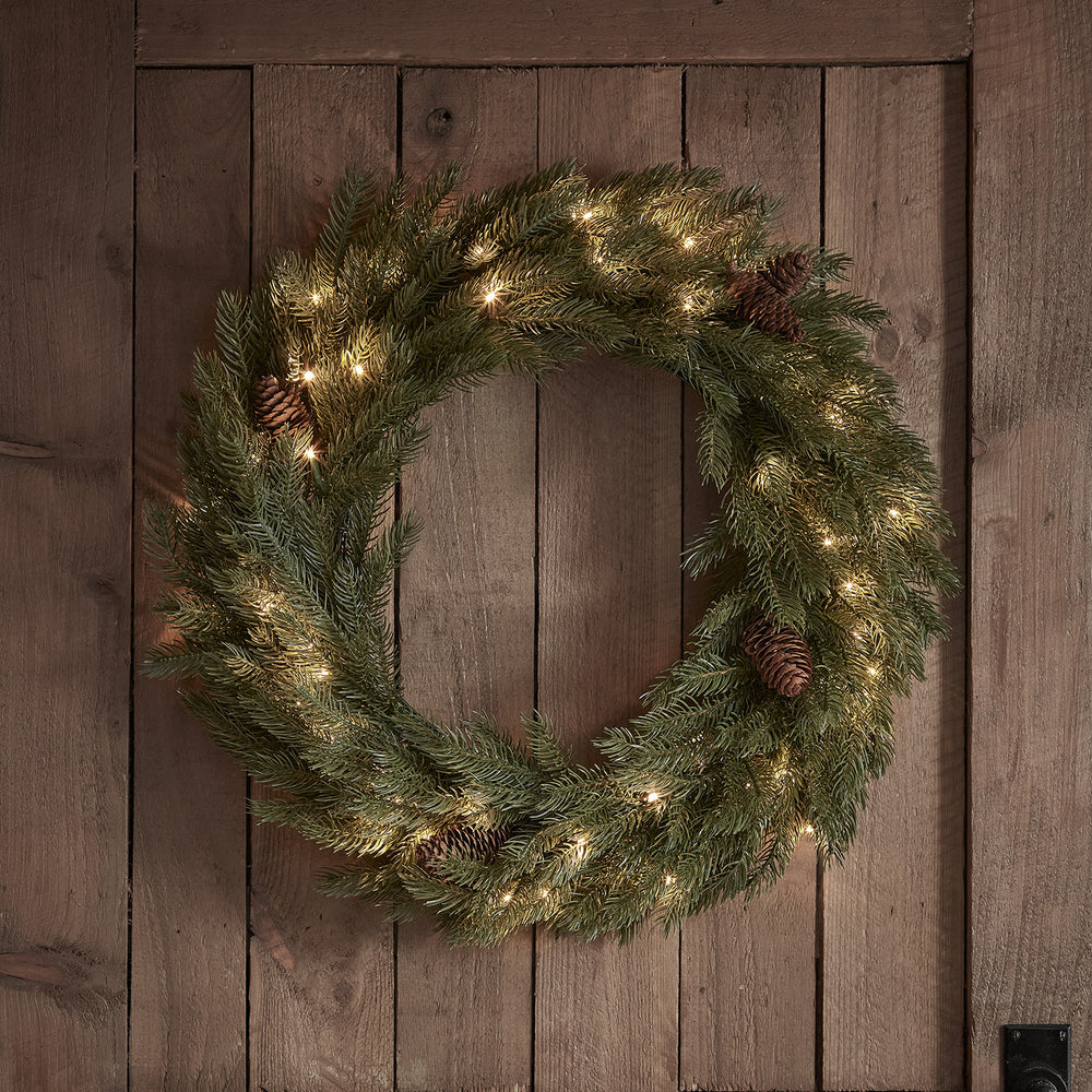 60cm LED Weihnachtskranz außen mit Tannenzapfen