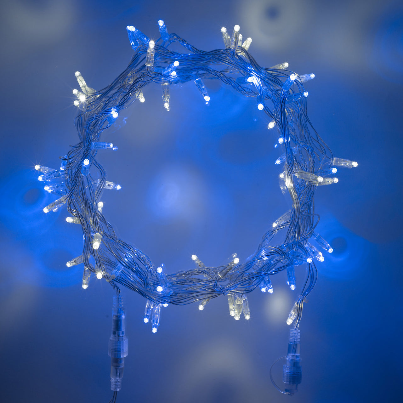 100er LED Lichterkette blau weiß transparentes Kabel koppelbar 10m