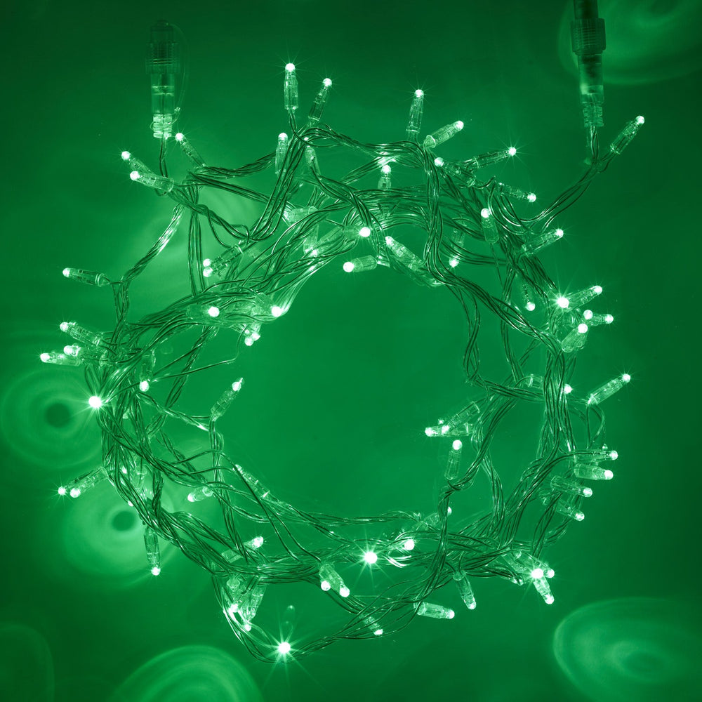 100er LED Lichterkette grün transparentes Kabel 10m