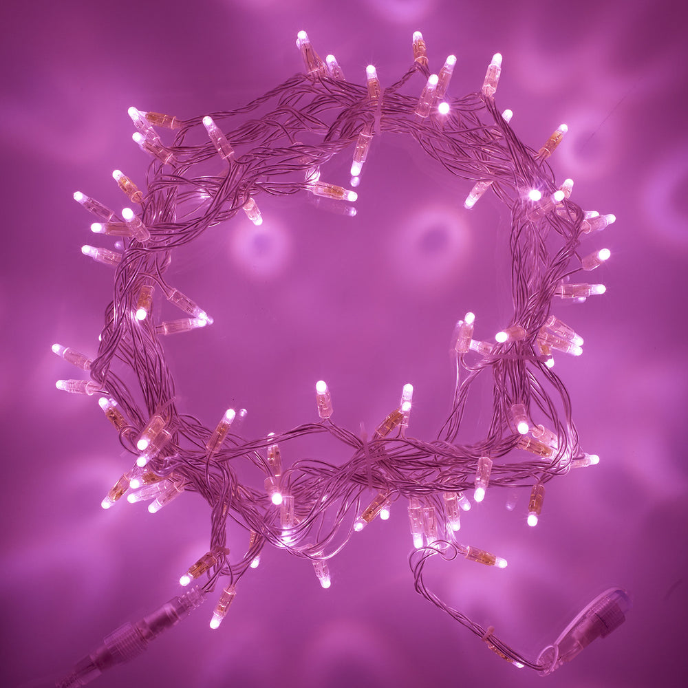 100er LED Lichterkette pink transparentes Kabel koppelbar 10m