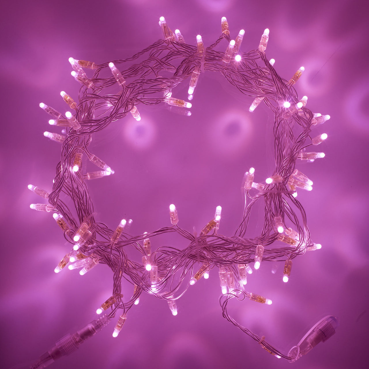 100er LED Lichterkette pink transparentes Kabel koppelbar 10m