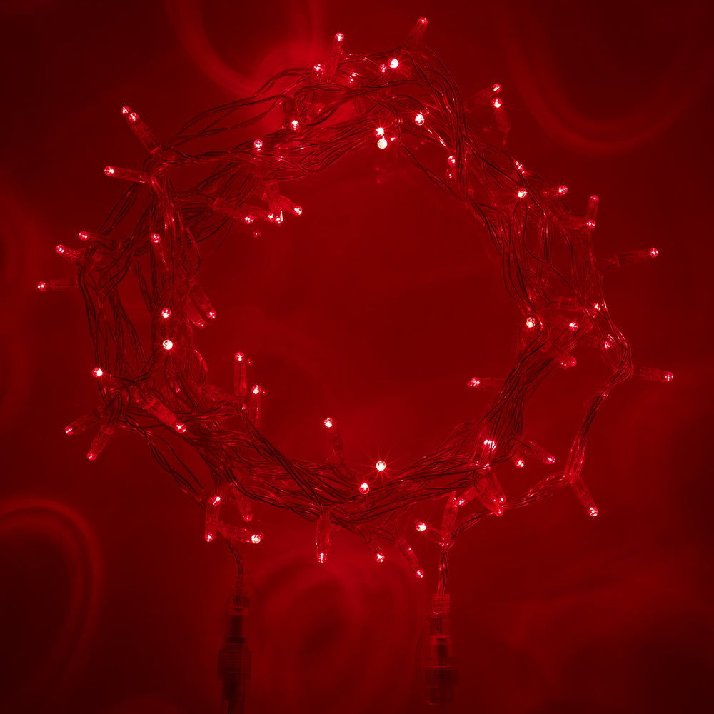 100er LED Lichterkette rot transparentes Kabel koppelbar 10m