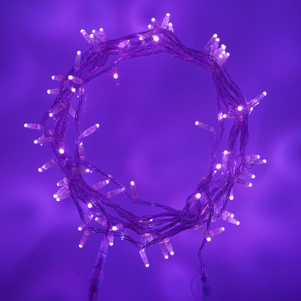 100er LED Lichterkette lila transparentes Kabel koppelbar 10m