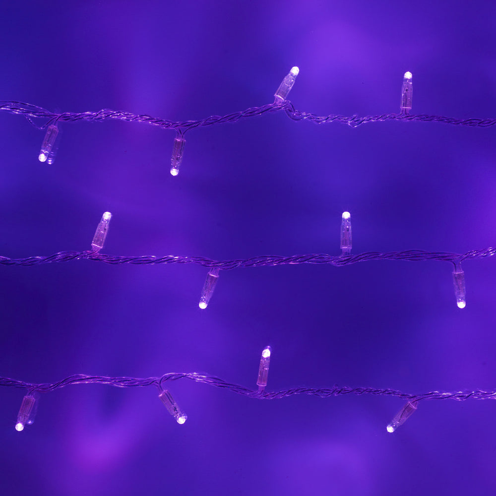 100er LED Lichterkette lila transparentes Kabel koppelbar 10m