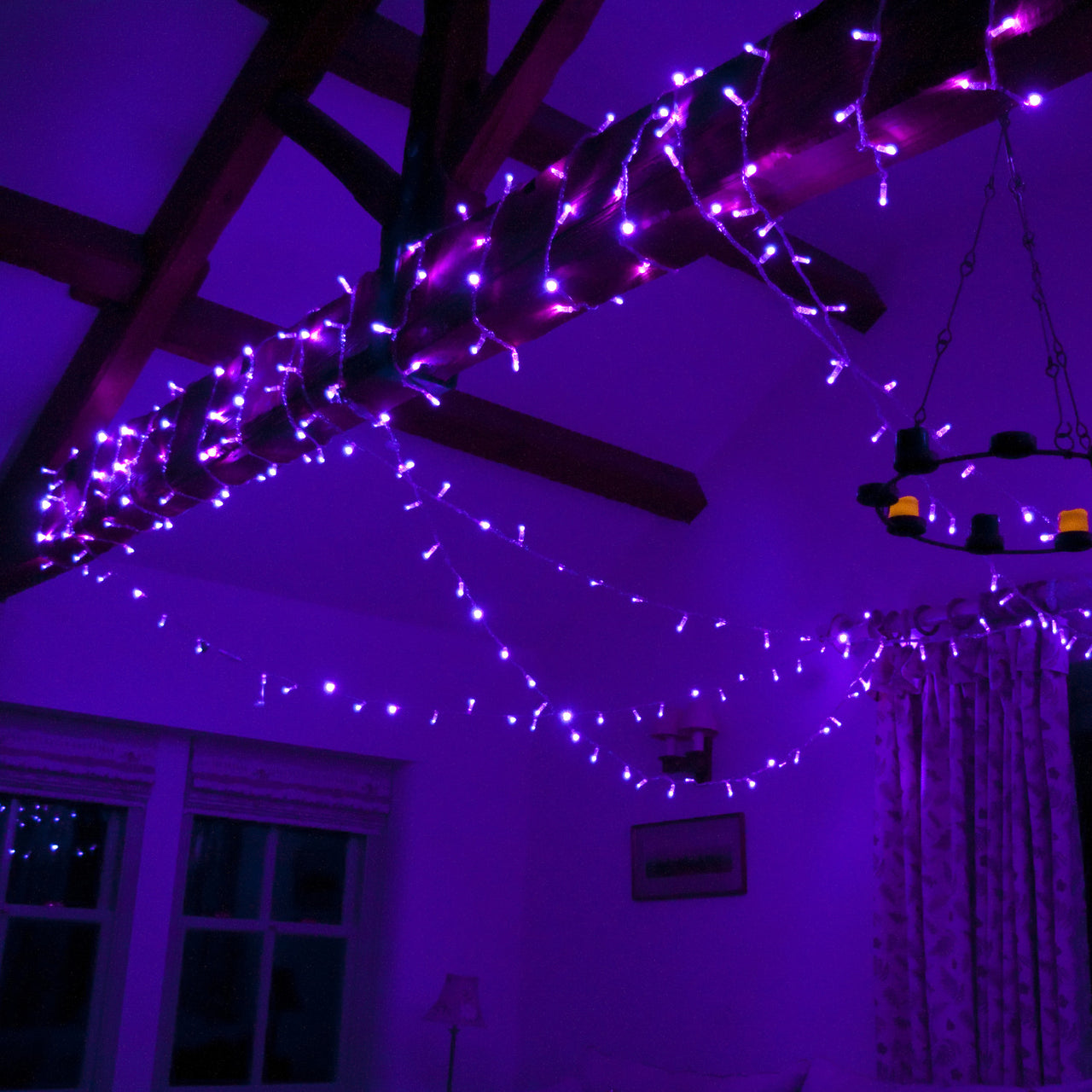 100er LED Lichterkette lila transparentes Kabel koppelbar 10m