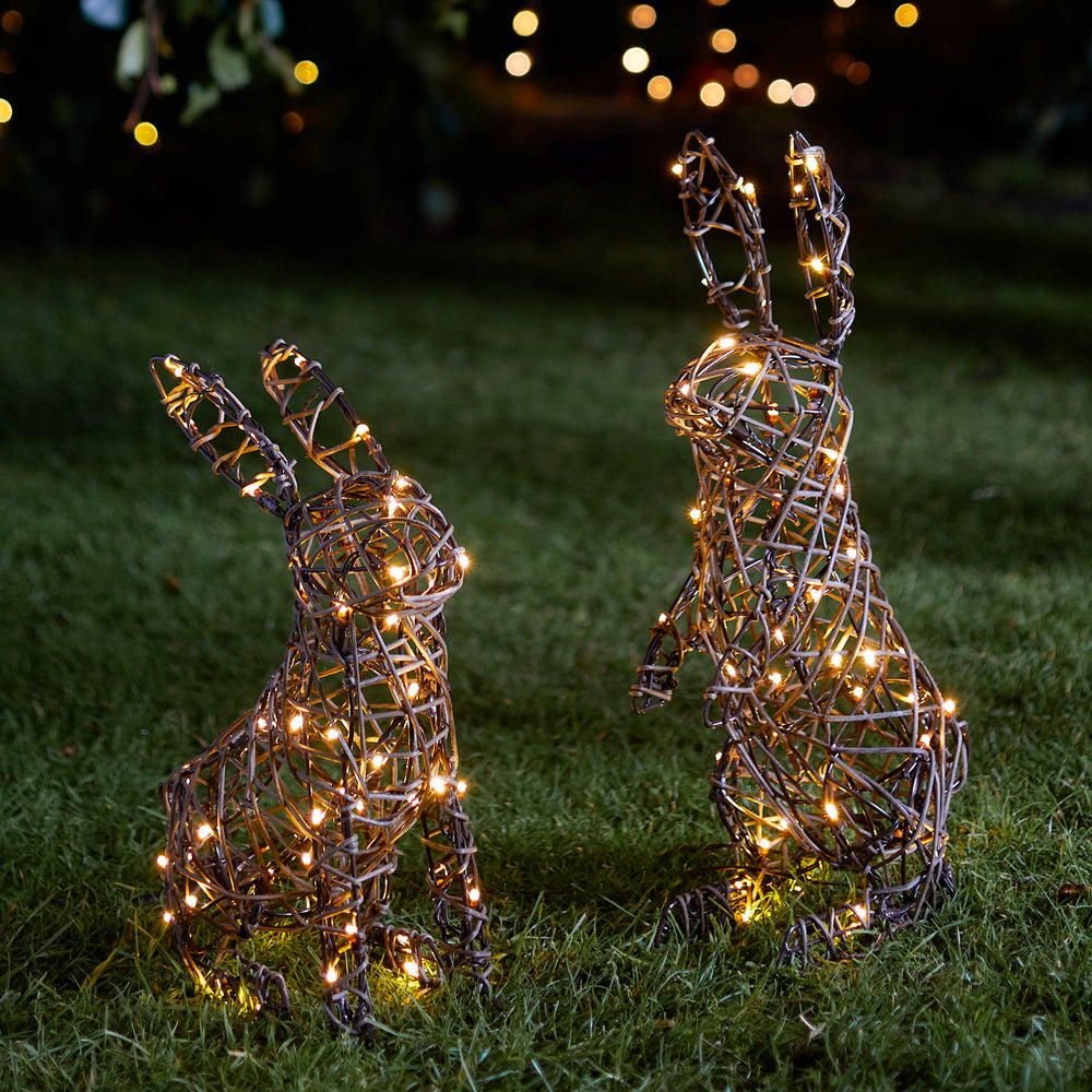 LED Hasen Deko aus Rattan