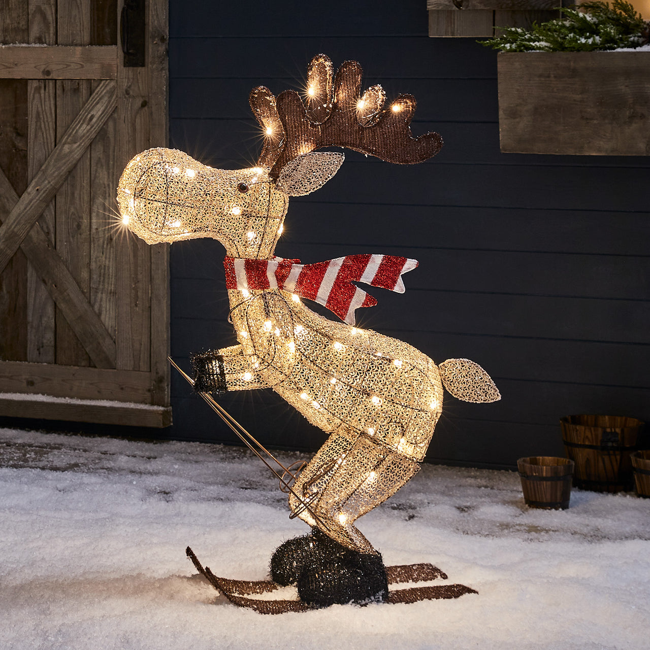LED Weihnachtsfigur außen Elch auf Skiern