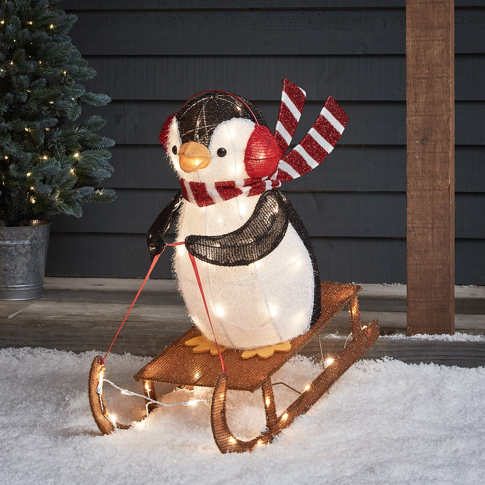 LED Weihnachtsfigur außen Pinguin auf Schlitten