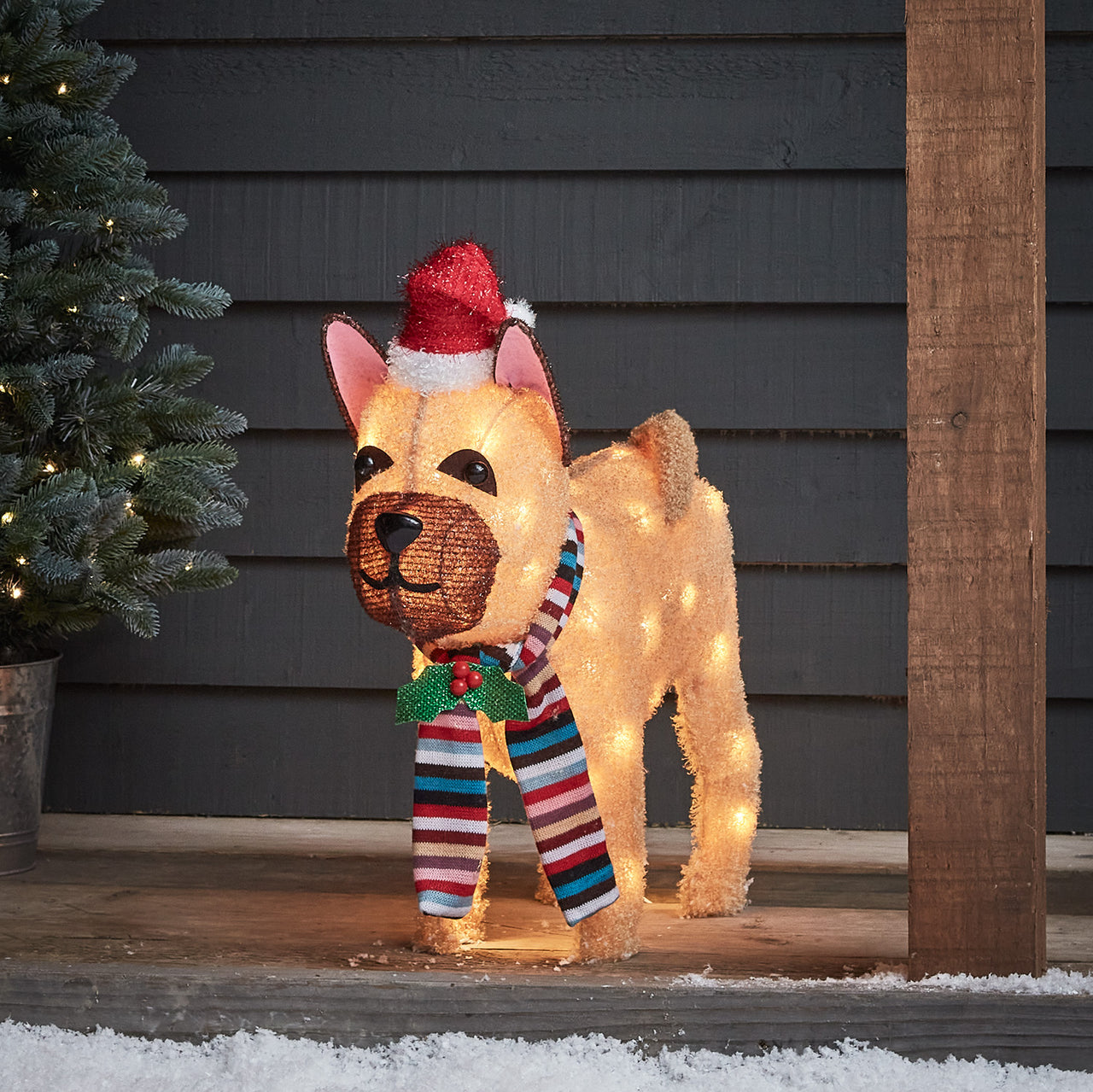 3er Set Weihnachtsfiguren außen Alpaka, Pinguin und Bulldogge