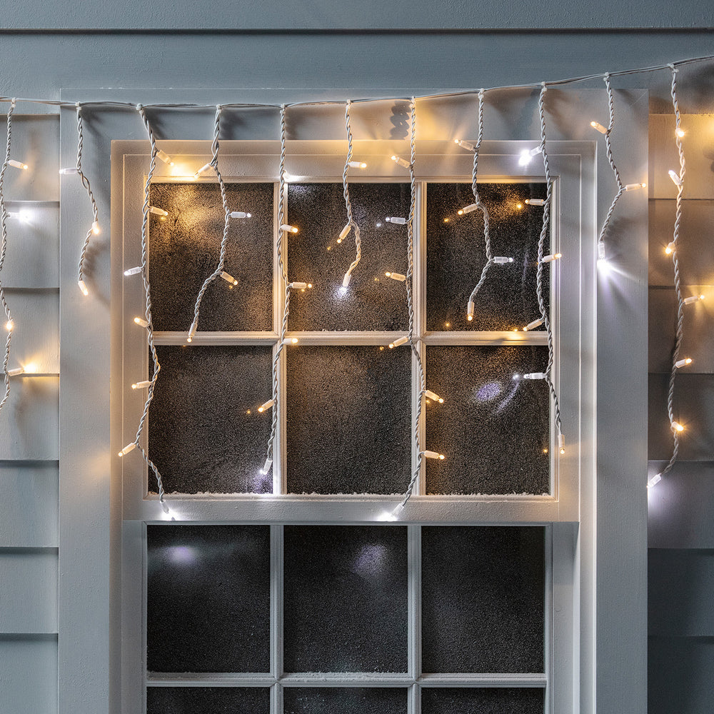 100er LED Eiszapfen Lichterkette warmweiß Blinkeffekt koppelbar 2m