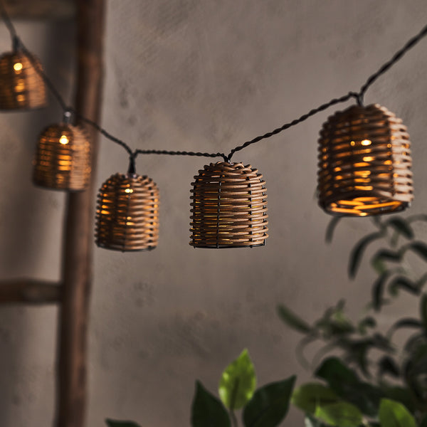 10er Solar Lichterkette Rattan Laternen Lights4fun.de