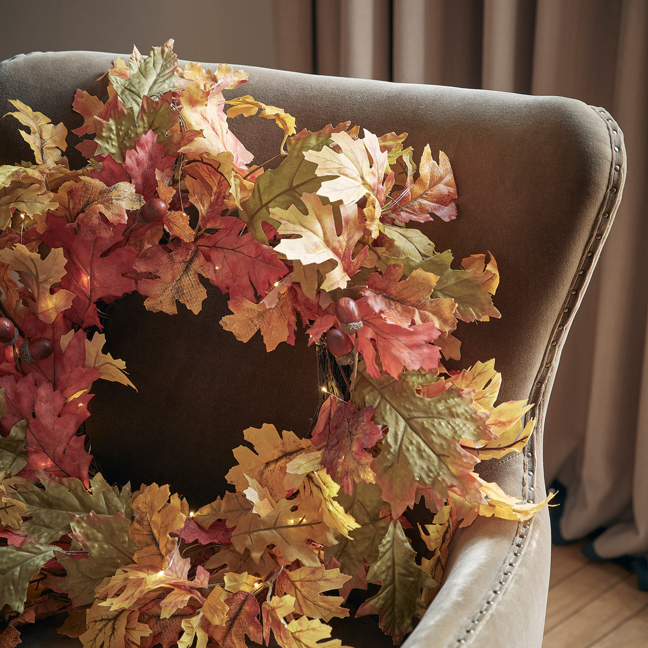 50cm Dekokranz und 2m Girlande Herbstdeko mit Eichenblätter