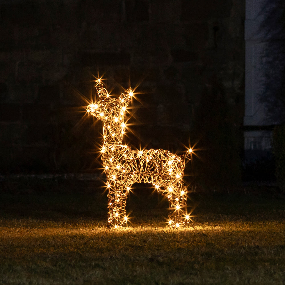 Studley Rattan LED Rentier Kind Weihnachtsfigur außen