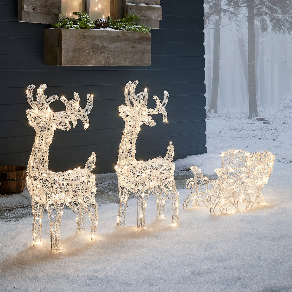 Swinsty Bicolor LED Rentiere mit Schlitten Weihnachtsdeko außen
