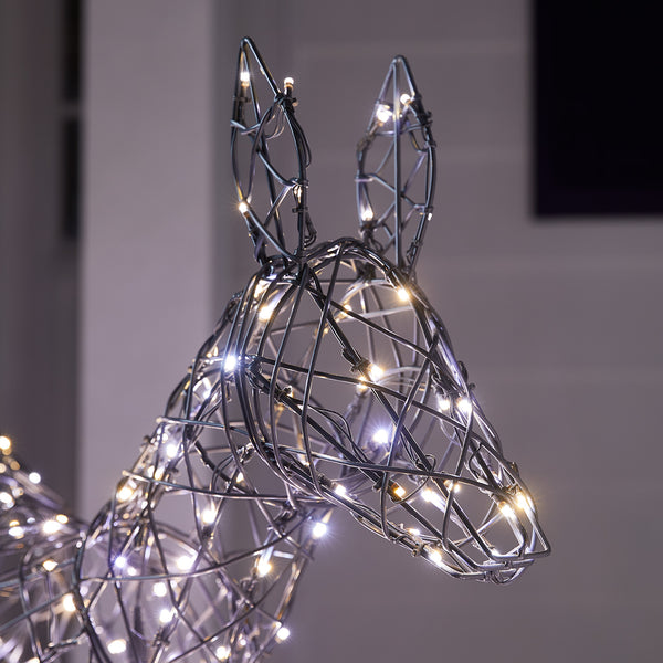Harlow Bicolor LED Rentiere Mutter und Kind aus Rattan